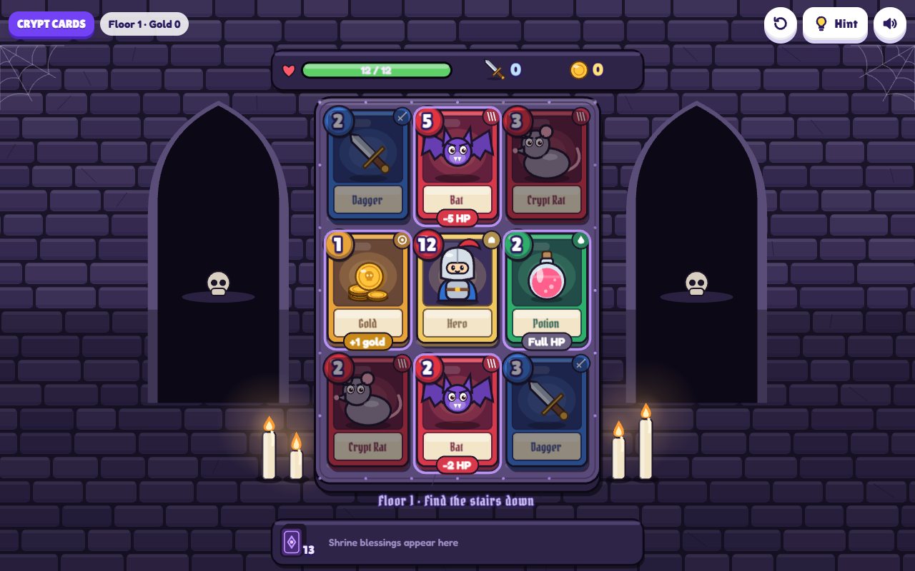Crypt Cards gameplay on desktop