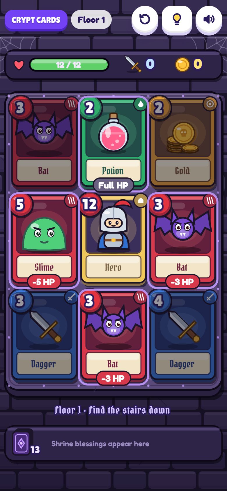 Crypt Cards gameplay on a phone